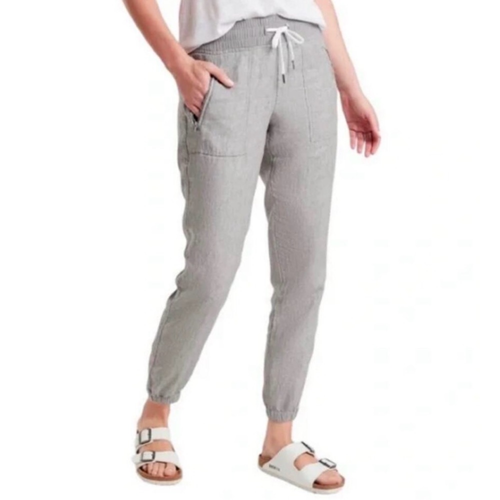 ATHLETA Cabo Linen Jogger Pants Travel Stretch High Rise Coastal Grey Women's 8